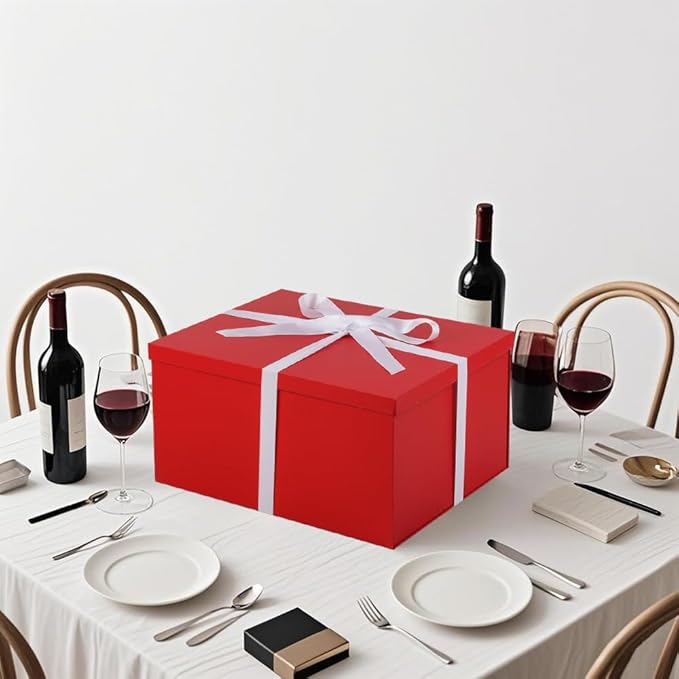UoeRing 1Pcs Red Extra Large gift box with lids 16.5×13×8 Inches gift boxes for presents,Birthday Box (include Ribbon, Paper Shred Filler Gift Card & Envelopes)