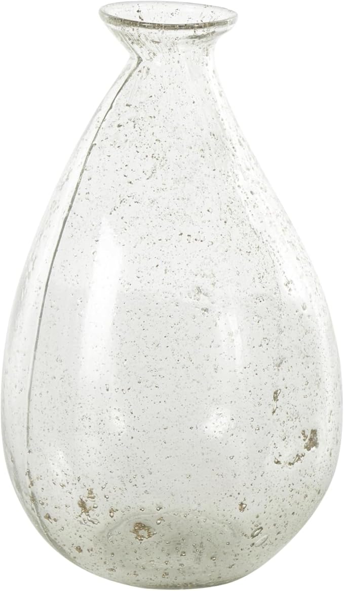 Deco 79 Glass Decorative Vase Speckled Centerpiece Vases with Brown Accents, Flower Vases for Home Decoration 7" x 7" x 12", Clear