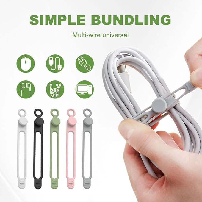 Data Cable Organizer, 2025 Upgrade Silicone Headphone Organizers, Silicone Cable Ties Reusable Cable Management Organizers Multipurpose Elastic Cord Organizer for Bundling and Fastening Cables (5Pcs)