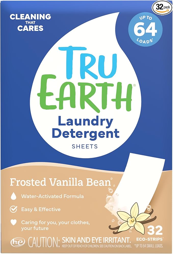 Tru Earth Compact Dry Laundry Detergent Sheets - Up to 64 Loads (32 Sheets) - Paraben-Free - Original Eco-Strip Liquidless Detergent, Great for Travel - Sun Kissed