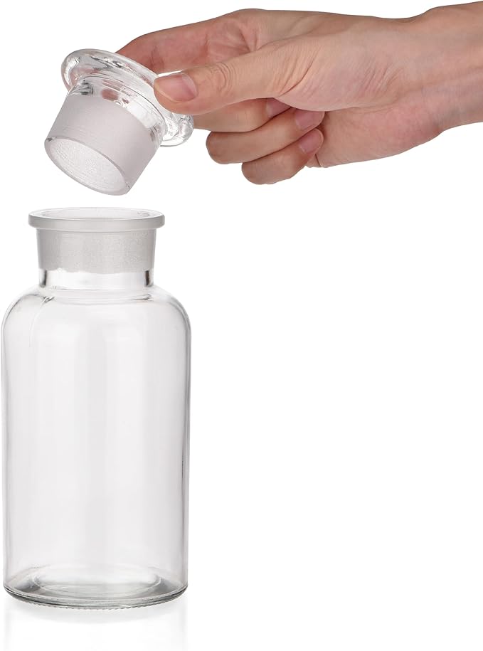 Lab Glass Reagent Bottle,Wide Mouth Glass Storage Bottle with Ground Stopper,Decorative Bottles/Vase (Clear, 500ML)