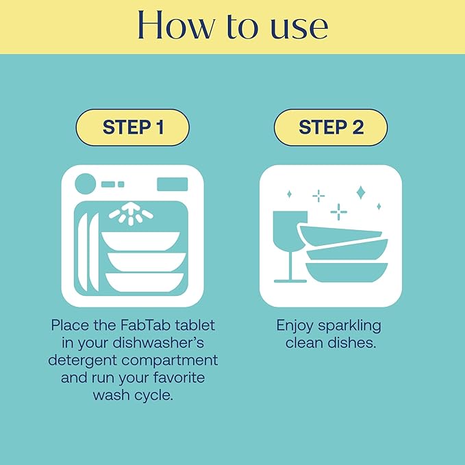 Fab Tab Dishwasher Tablets, Unscented, A Plastic Free Dishwasher Pod Alternative, Powers Through Grease, Leaves No Residue, Safe for The Whole Family, Individually Wrapped
