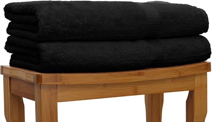 Luxury Hotel & Spa Quality, Quick Dry 100% Turkish Cotton 700 GSM, Eco Friendly Towel, for Bathroom Oversize Dobby Border Bath Towels 35 X 70 (Bath Sheet Towel Set of Black)