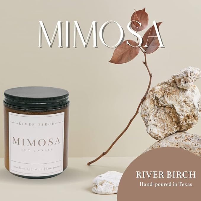 River Birch Candles Mimosa Scented Candle | Premium, All-Natural, Non-Toxic, Soy Candles | 8.5oz 40 Hr Burn Time | Cozy Relaxing Gifts for Home