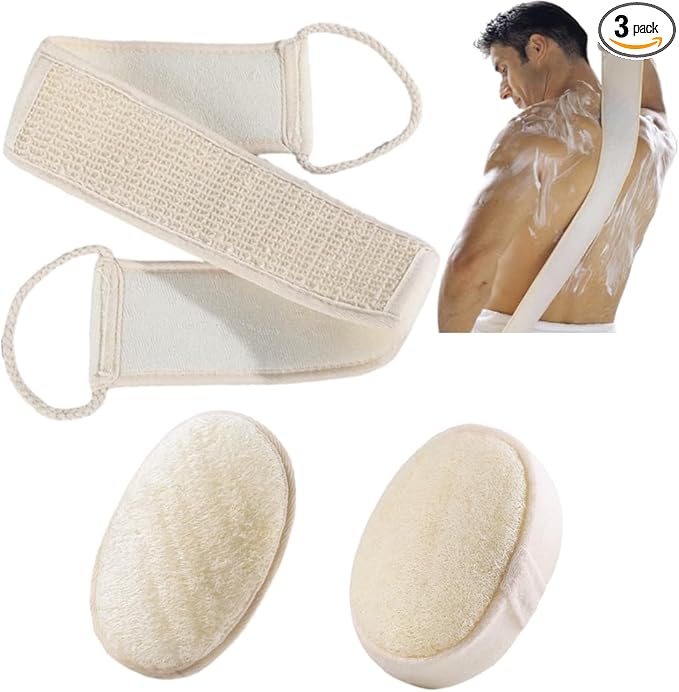 3 Pack Natural Loofah Sponge Exfoliating Body Scrubber, Made of Natural Biodegradable Shower Loufa Sponge, for Shower & Bath