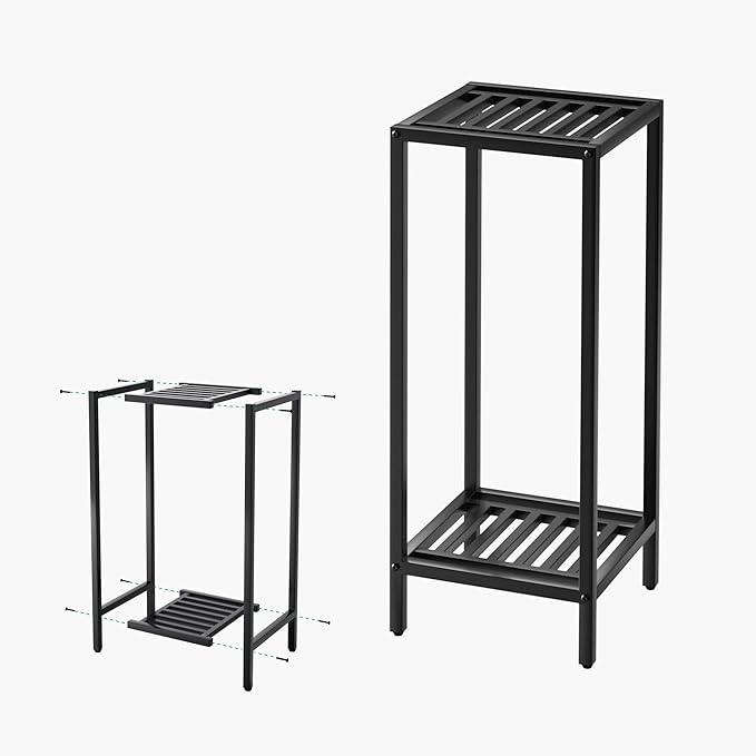 Zhongma 2 Tier 30" Tall Indoor Outdoor Plant Stand, 12 L x 12 W x 30 H inch, Heavy Duty Square Metal Flower Stand for Patio, Home, Garden, 220 LBS Capacity & Heavy Duty Construction