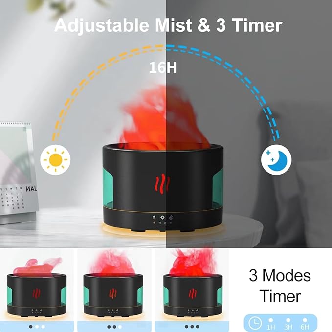 Oil Diffusers for Home Large Room, 450ml Air Humidifier with Bluetooth Speaker, White Noise and Remote, Flame Humidifier for Bedroom, Office, 7 Colors Diffuser Gifts