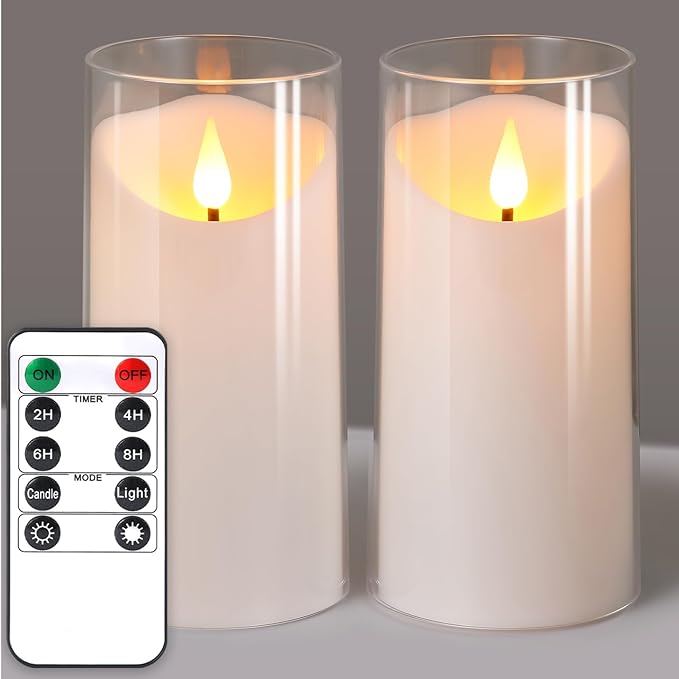 NURADA 3"x6"Flickering Flameless Candles: 3D Wick Acrylic Battery Operated LED Pillar Candles - Battery Candles with Remote and Timer Pure White for Home Decoration Romantic Ambiance