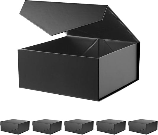 BLK&WH 6 Collapsible Groomsman Gift Boxes with Magnetic Lids, 7.5x7.5x3 Inches (Matte Black)