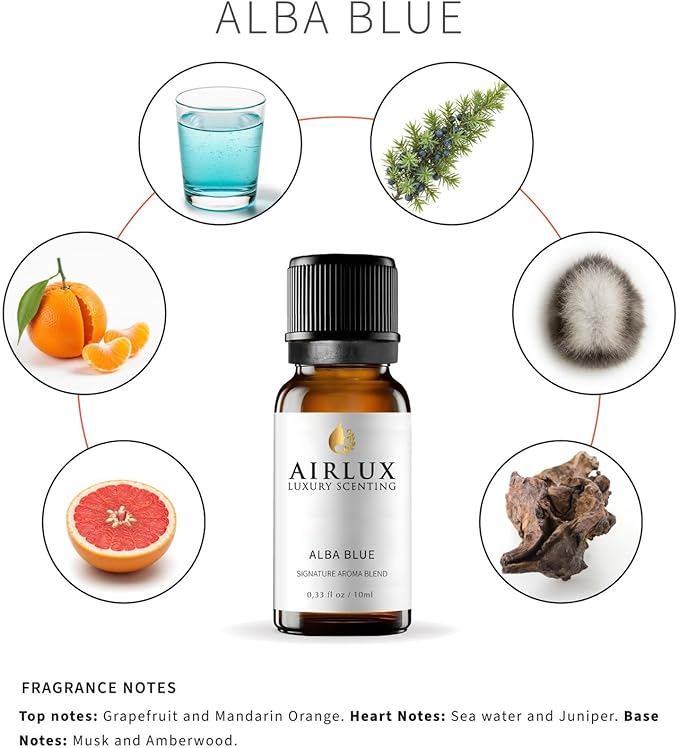 Signature Aroma Oil No. 135 Alba Blue – Aroma Oil for Cold Air & Waterless Diffusers and DIY Crafts – 10 mL, 0.34 fl oz Glass Bottle