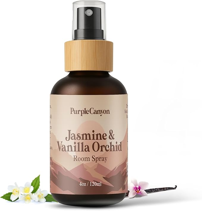 Purple Canyon Jasmine & Vanilla Orchid Room Spray — 4 oz Natural Linen & Room Freshener — Floral & Woody Fragrance Mist — Elegant & Refreshing — Premium Natural Fragrance Oils