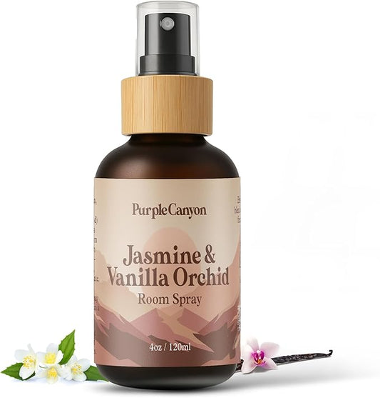 Purple Canyon Jasmine & Vanilla Orchid Room Spray — 4 oz Natural Linen & Room Freshener — Floral & Woody Fragrance Mist — Elegant & Refreshing — Premium Natural Fragrance Oils