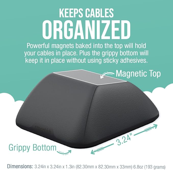 Smartish® Magnetic Cord Holder - Cable Wrangler Organizer Stocking Stuffer with Magnet Clips for Charger Management on Desktop, Nightstand for USB-C + Lightning - Black Tie Affair