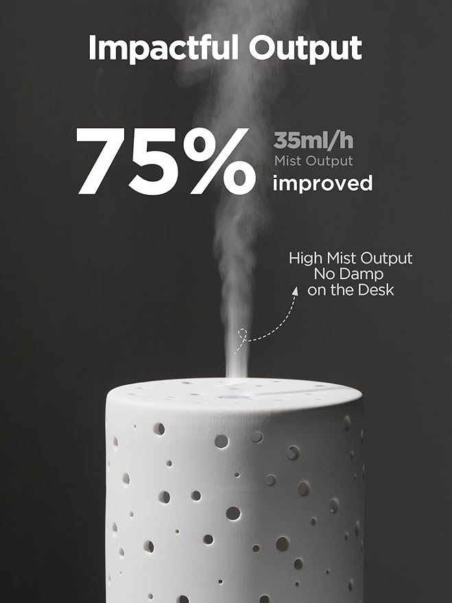 InnoGear Essential Oil Diffuser, 150ml Ceramic Ultrasonic Air Humidifier Cool Mist Aromatherapy Diffuser with 2 Mist Modes, Waterless Auto Off for Home Office, White