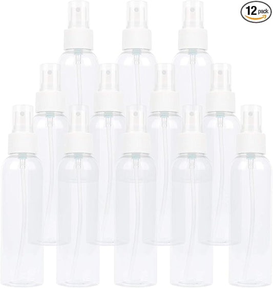 TRENDBOX 12 Pack Empty Transparent Plastic Fine Mist Spray Bottle 120 ml (4 oz)