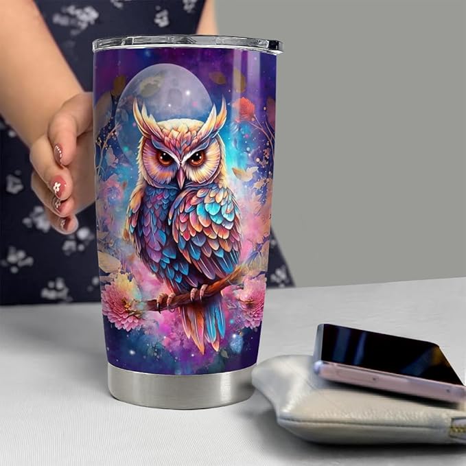 SANDJEST Owl Tumbler 20oz Stainless Steel Insulated Tumblers Coffee Travel Mug Cup Owls Gifts for Women Girls Gift for Birthday Christmas