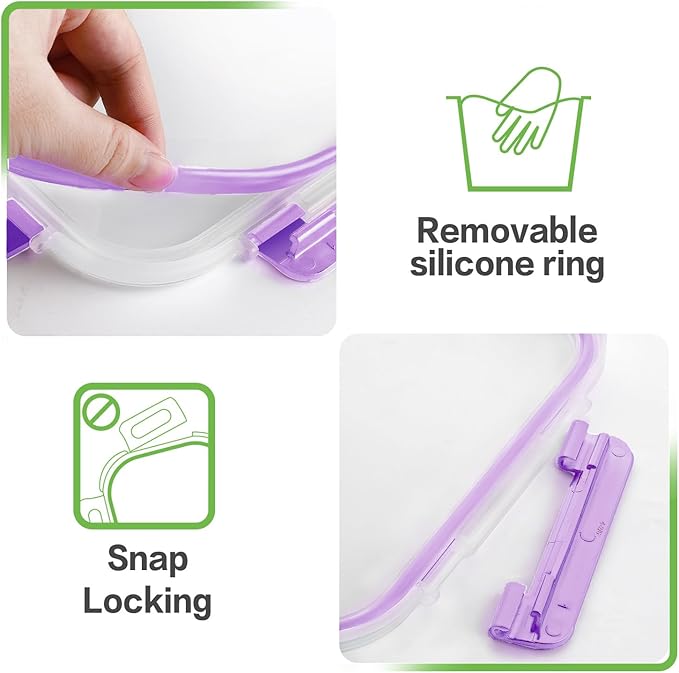8 Pack 36oz Large Glass Meal Prep Containers with lids, Glass Food Storage Containers with Leak Proof Snap Lock Lids , Airtight Bento lunch Boxes, Kitchen Storage, Oven and Dishwasher Safe-Purple