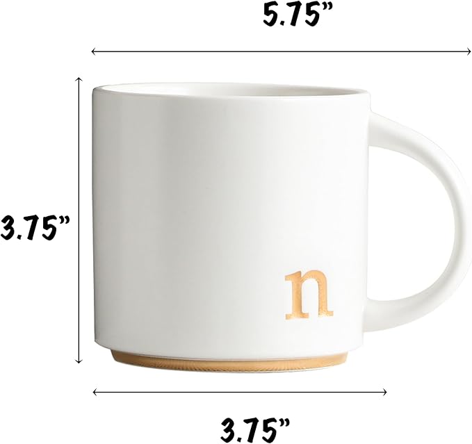 COLLECTIVE HOME - Monogram Ceramic Mugs, 15 oz Golden Initial Coffee Cups, Elegant Alphabet Tea Mugs, Elegant Personalized Mug with Gift Box, Luxurious Cups for Office and Home (n)