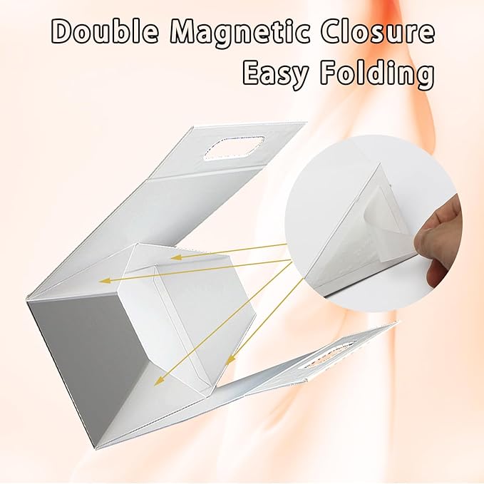9X6X4.3inch Portable Premium Folding Gift Box with Handles - Reusable Elegant Storage Solution for Birthdays, Weddings, Corporate Events , Eco Friendly Compact Design (White)