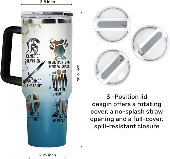 Jesuspirit Christian Gifts for Men, Women - Fathers Day, Pastor Appreciation Religious Gift - Christian Coffee Mug - Armor Of God Stainless Steel Tumbler (Armor Of God Men, 40OZ)