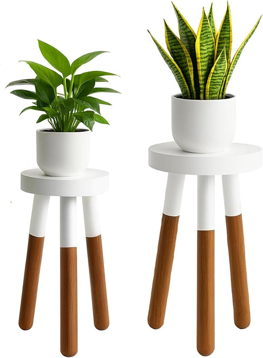 Reverse Dipped Wood Plant Stand, Wood Accent Stool,Milking Stool Set (16" H x 12" D+18" H x 12" D)