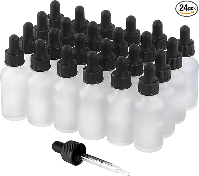 24 Pack,1oz Glass Dropper Bottle, Clear Frosted Tincture Bottles with Dropper, Pretty Finish for All Kinds of Liquids,Oil Bottles for Hair- Stronger Suction ideal for Leakproof Travel