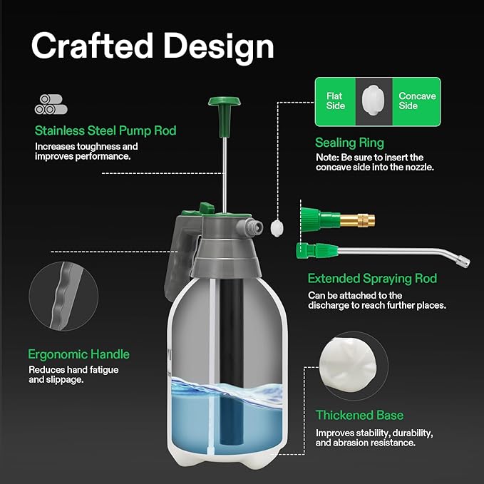 VIVOSUN Handheld Garden Sprayer, 1L Pump Sprayer, 34oz Water Spray Bottle with Safety Valve, Adjustable Nozzle, Extended Spray Rod & Additional Seals, Ideal for Watering, Fertilizing, Cleaning