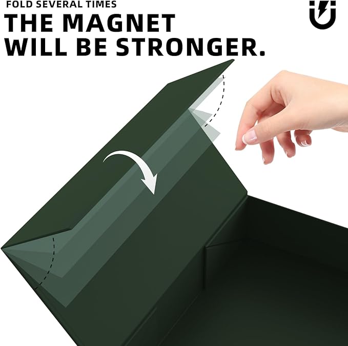 Gift Box with Lids, 11.5 x 8.5 x 2.3 In Magnetic Closure Collapsible Gift Boxes for wraps gifts of T-Shirts, Gloves, Scarves, Candy, Baby Clothes, Jewelry, Books, Comes with a Ribbon(Forest green)