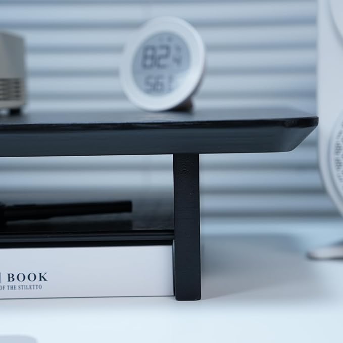 Bamboo Dual Monitor Stand Riser Black, 2-Tier Desk Monitor Riser for 2 Monitors, Supports for PC Computer Monitor, Printer, Heavy TV Riser up to 300 lbs