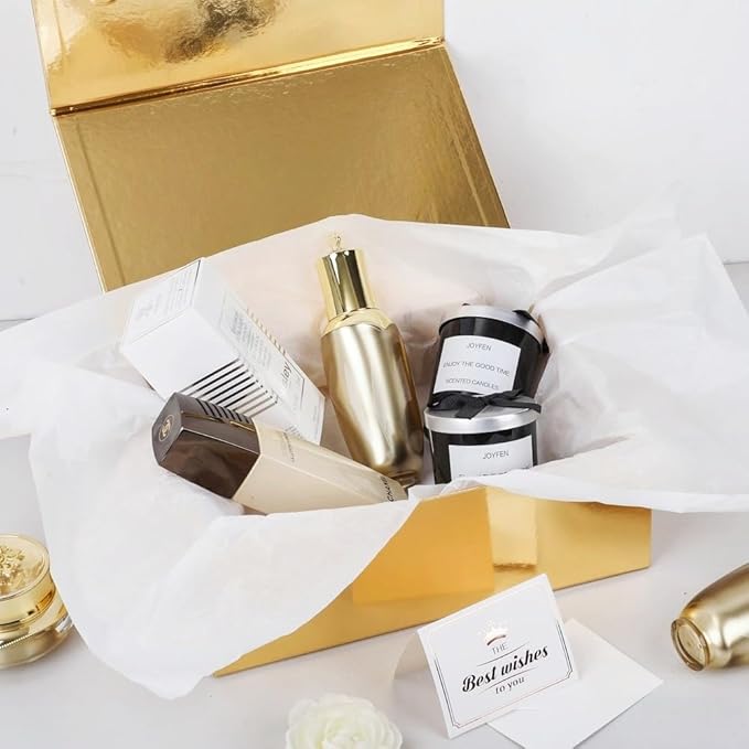 UoeRing 1 Pcs Gold Gift Box Large 13.5x11.8x4.7 inch Luxury Gift Box for Presents with Magnetic Closure Lid Collapsible,Birthday,Contains Card, Ribbon, Tissue Paper,Shredded Paper Filler