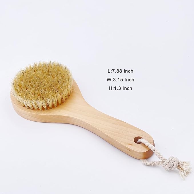 Short Handle Body Brush, Natural Bristles Wooden Bath Brush Shoulder Back Exfoliating Dry Brushing Skin Care