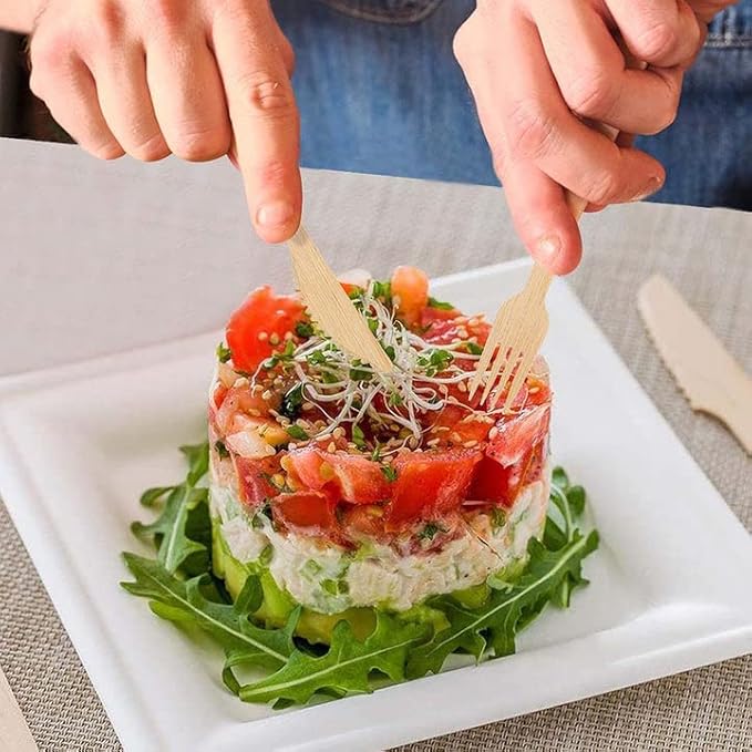 Boobam Econatural Products Bamboo Utensils - Natural Disposable Wooden Cutlery for Party, Eating, Camping, Picnic, Wedding - Compostable Silverware - 30 Spoons, 30 Knives, 40 Forks - Box of 100 Pieces