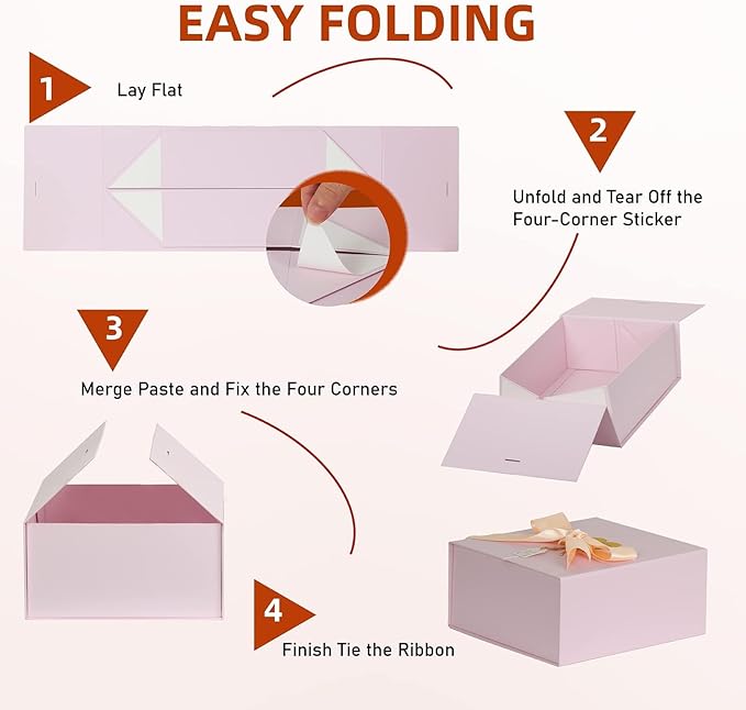 7x7x3 Inch Pink Gift Boxes with Lids, Small Pink Gift Box with Ribbon Card Fancy Gift Wrap Boxes for Anniversary, Bridal Showers, Weddings, Girlfriend, Bridesmaids Gifts, Mother's day