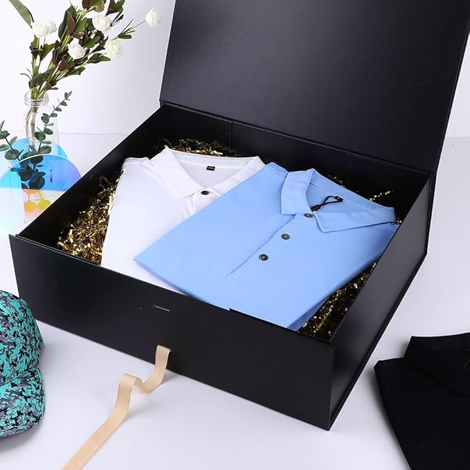 Extra Large Gift Box Black with Ribbon 19x16x6 Inches, Gift Box with Lid Magnetic Closure, Groomsman Proposal Box, Rectangle Collapsible Gift Boxes for Wedding Gown (Matte Black)