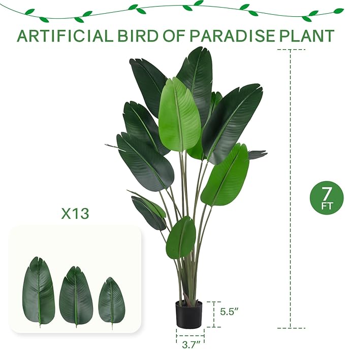 Artificial Bird of Paradise Tree for Home Decor, Fake Plants Areca Palm Tree Fake Silk Banana Leaf Tropical Trees Faux Tropical Palm Potted Dypsis Lutescens for Home Office Decor Housewarming