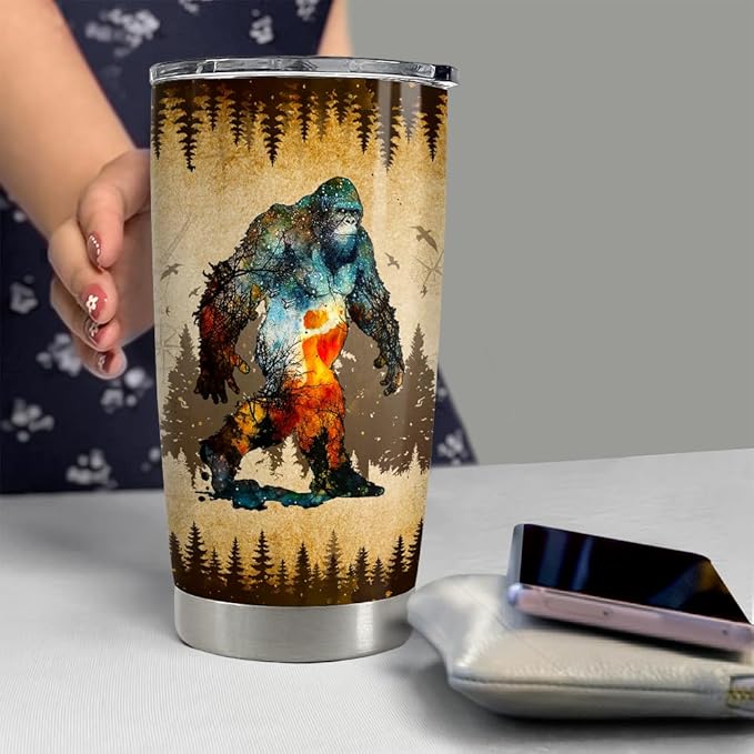 SANDJEST Bigfoot Tumbler Cup 20oz Sasquatch Gifts for Men Stainless Steel Insulated Tumblers Coffee Travel Mug Gift for Birthday Christmas