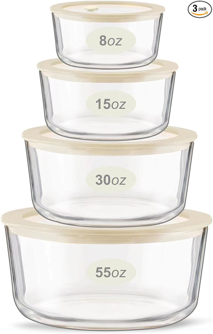 Urban Green Glass Food Container Set with Glass Lid, 4 Pack, Meal Prep Containers with Silicone Framed Airtight Lid, Leakproof, 100% Plastic Free,