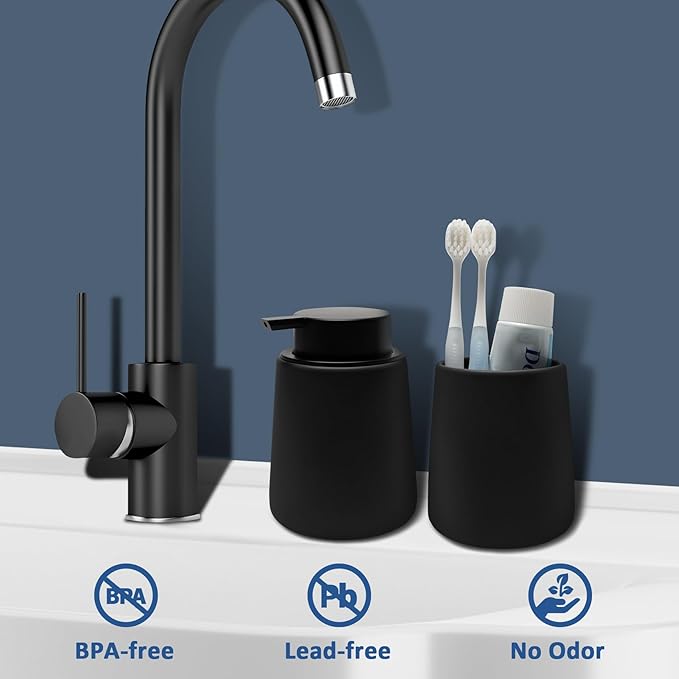 Soap Dispenser Ceramic with Easy-to-Press Pump Hand Lotion Liquid Dispenser for Shampoo Bathroom Kitchen 12 oz Black