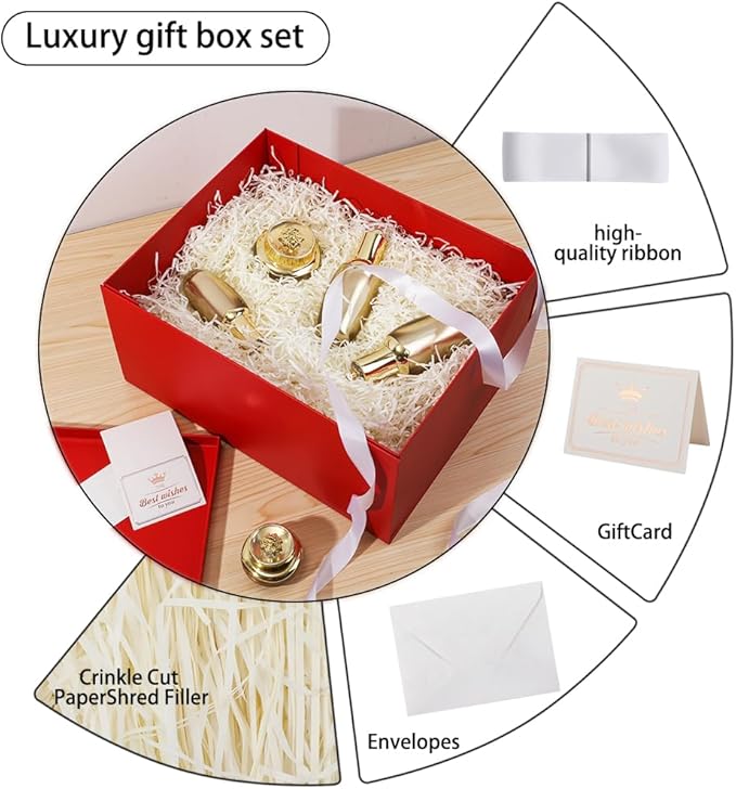 UoeRing 2Pcs Red Extra Large gift box with lids 16.5×13×8 Inches gift boxes for presents,Birthday Box (include Ribbon, Paper Shred Filler Gift Card & Envelopes)