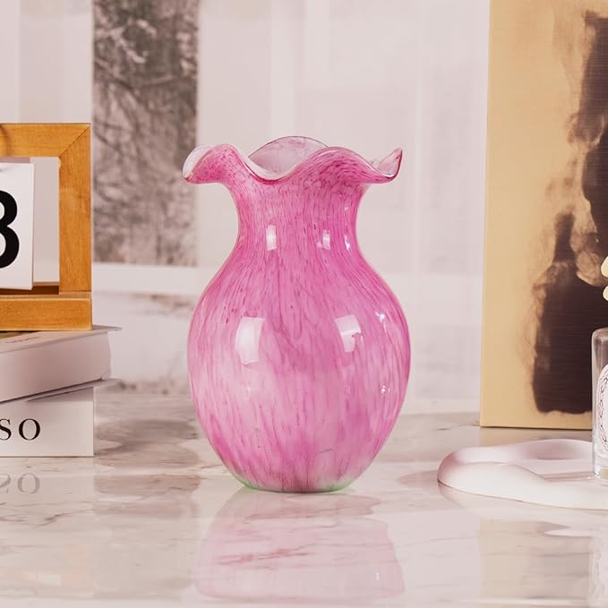 KAMMAK Colored Glass Vase, Beautiful Hand Blown Decorative Vase, Modern Art Vase for Flower Mantle Dining Table Centerpiece, Entryway Living Room Wedding Decoration, FH006