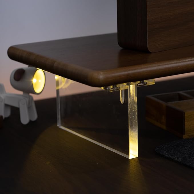 Bamboo Monitor Stand Riser with Acrylic Legs for Desk, 31.5 Inches Desktop Shelf Supports for PC Computer Monitor, Laptops, Printer, Speakers (Brown)