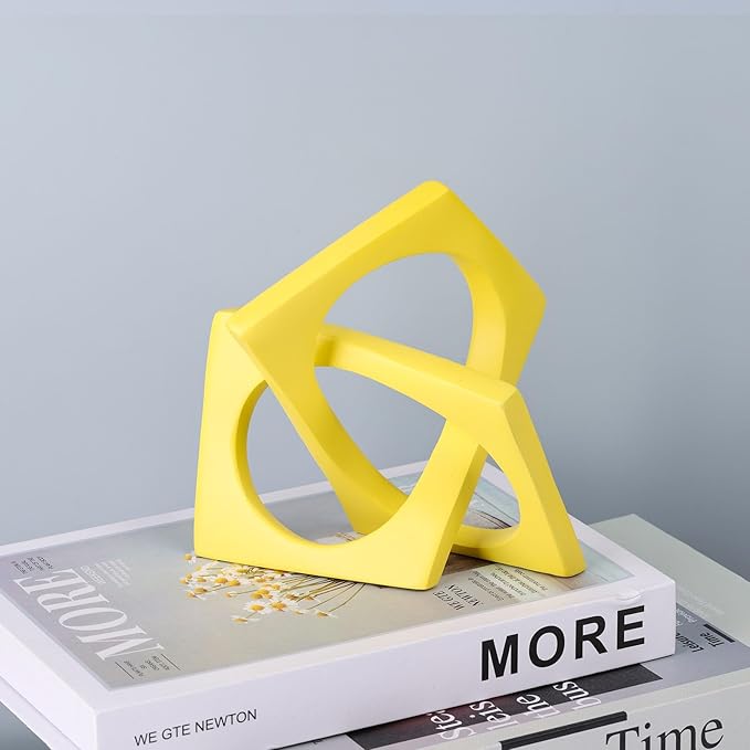 XMGZQ Yellow Knot Statue for Coffee Table Centerpiece Decor,Modern Abstract Art Geometric Sculpture and Figurines, Home Decor Accent,Cube Knick Knacks for Shelves,Bookshelf,Entryway,Floating