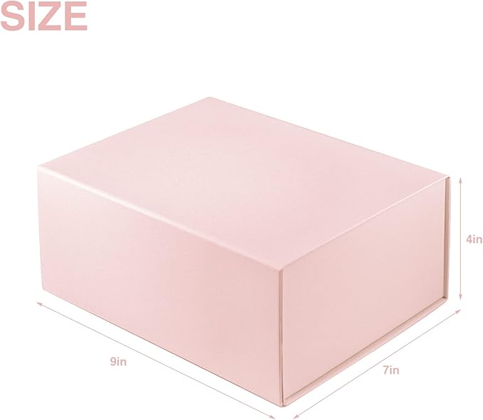 MOYEUPAC Pink Gift Box,9" X 7" X 4" with Ribbon for Presents Magnetic Closure Gift Packaging for Christmas, Halloween, Birthday