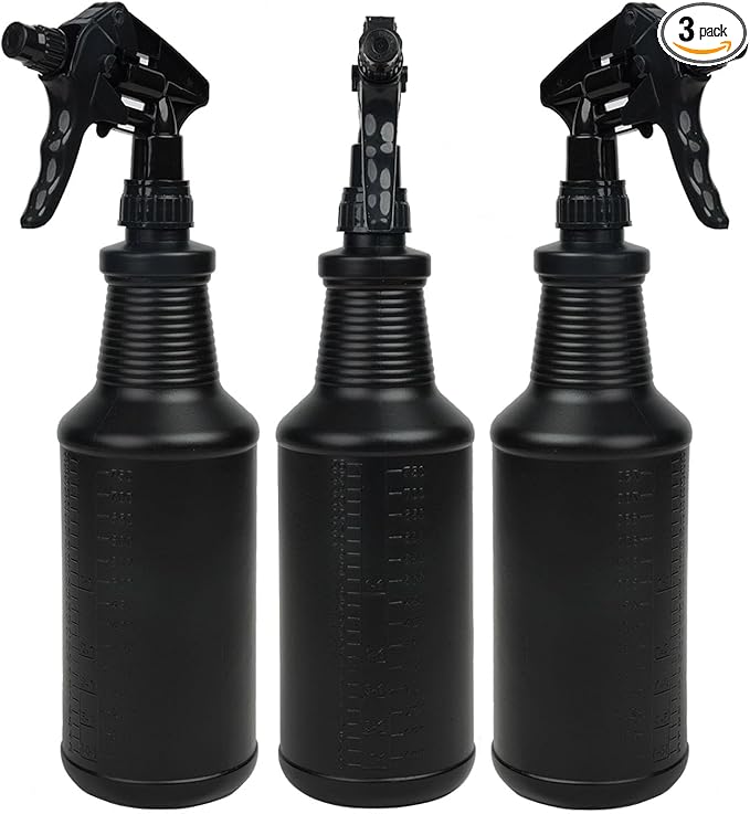 3-Pack Black Spray Bottles 34oz Opaque Heavy Duty Sprayer with Adjustable Nozzle, Leak-resistant Dark Spray Bottle for Cleaning, Garden, Plants, Hair, Pets