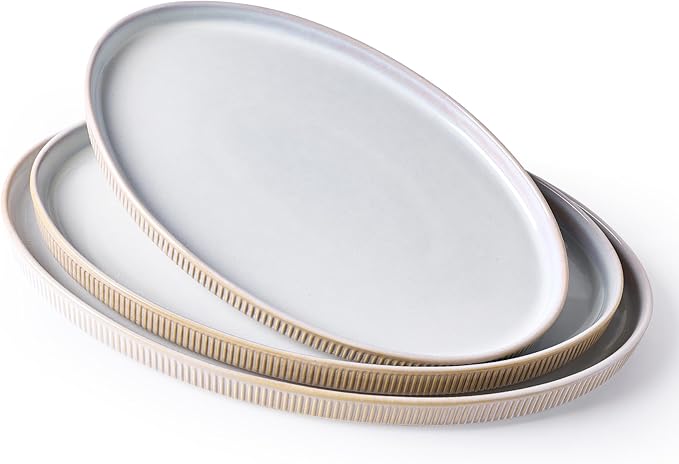 famiware Serving Platter, 16/14.6/12.9 Inch Serving Dishes for Entertaining, Party Serving Trays for Food, Buffet Oval Platters for Food, Large Plates for Turkey Cheese Appetizer, Cappuccino White