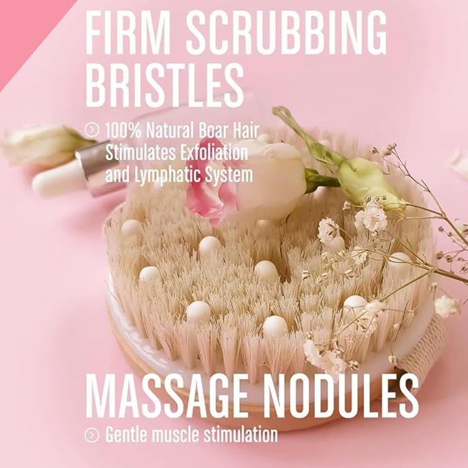 Dry Body Brush – Eco-Friendly Natural Bristles for Gentle Exfoliation, Skin Renewal, Improved Circulation & Lymphatic Support – Perfect Detox & Spa Self-Care Accessory (Tan)