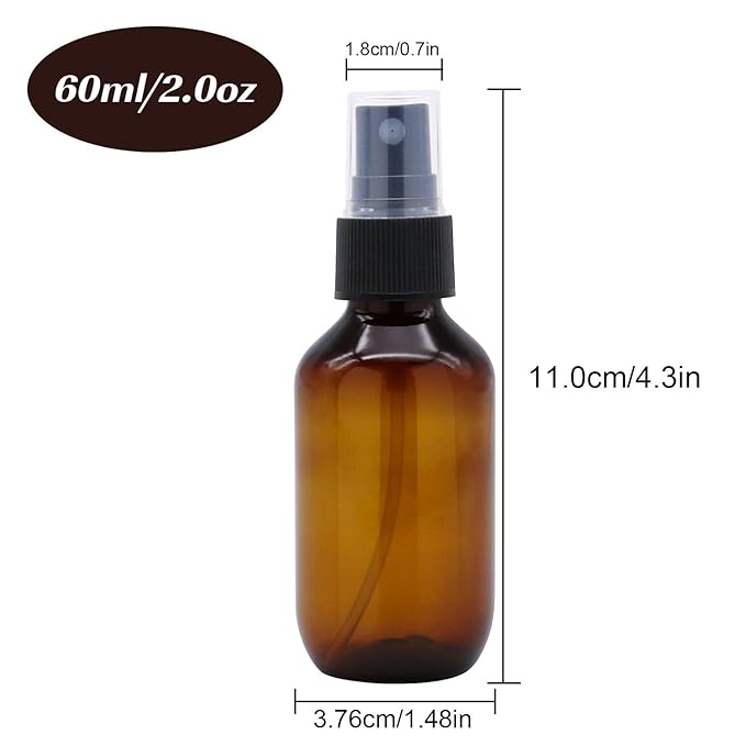 SYNTECSO 12 Pack 2oz Amber Plastic Spray Bottles, Fine Mist Spray Bottles for Essential Oils, Water Spray Bottle for Hair Plant & Cleaning Solution
