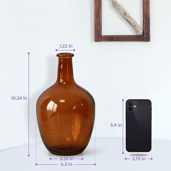 Clear Glass Vase Tall Farmhouse Vase for Branches Glass Vases for Centerpieces in Home Decoration (S-Amber)