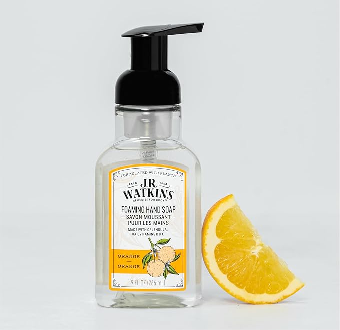 J.R. Watkins Foaming Hand Soap Pump with Dispenser, Moisturizing Hand Soap Foam, Alcohol-Free and Cruelty-Free, Use for Kitchen or Bathroom, Orange, 9 fl oz, 3 Pack