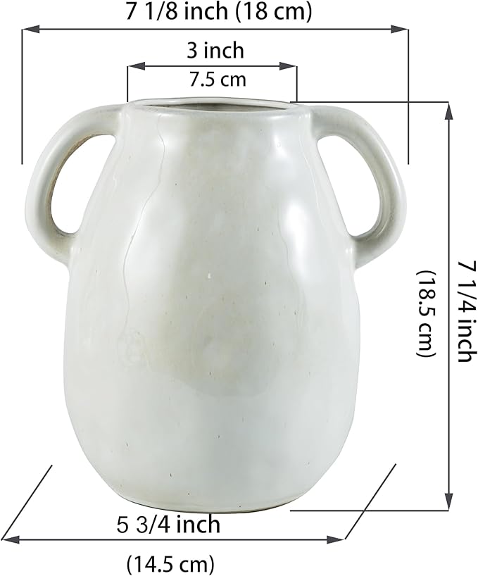 Kimdio White Ceramic Vase with 2 Handles, Modern Farmhouse Vases for Home Decor, Rustic Pottery Vase, Decorative Terracotta Flower Vase, Clay Small Vase, Centerpieces for Dining Table